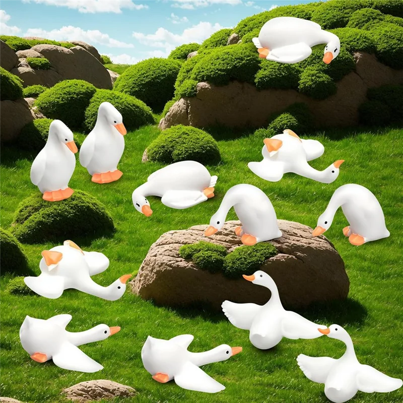 AT43-For DIY Crafts Mini Resin Goose Figurines 12Pcs, For Car Dashboard Decorations Miniature Garden Desktop Party Decor