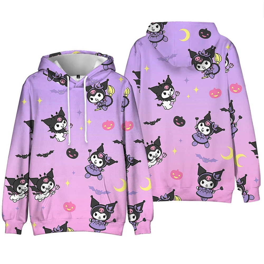 MINISO Girls Anime Cute Kuromi 3d Printed Hoodies Girl Long Sleeve Hooded Sweatshirt Women Lovely Pullover Tops Loose Clothing