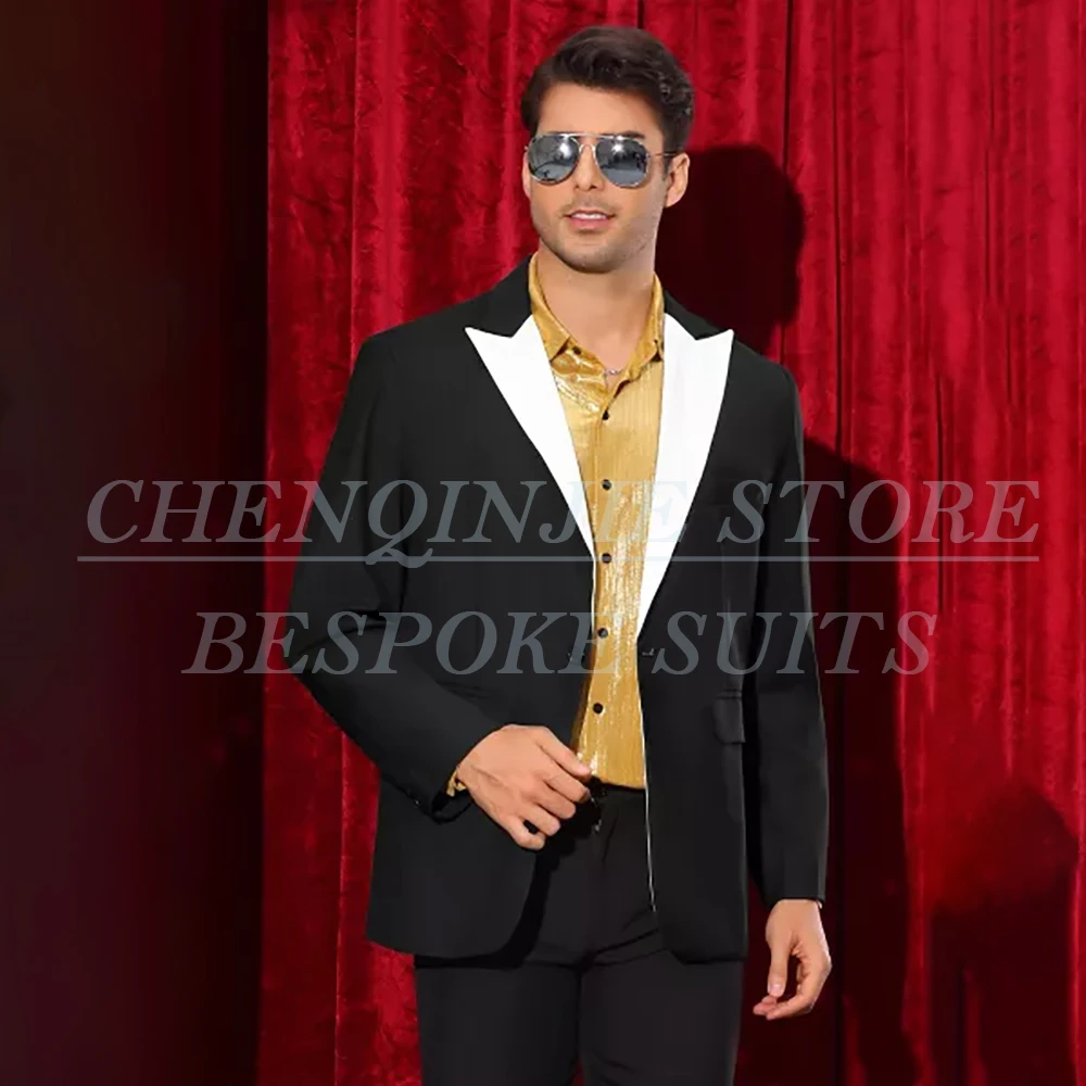 

Formal Black Men's Suits 2 Piece Jacket Pants Sets High Quality White Peak Lapel Slim Fit Male Clothing Elegant Wedding Blazer