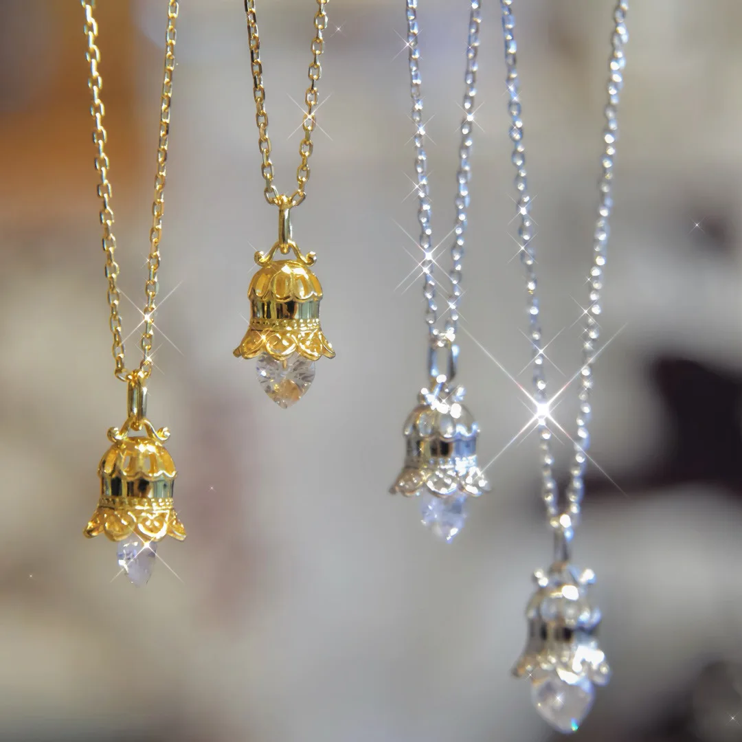Inspiration design hollow out small bell necklace silver 925 inlaid diamonds crystal pendant light luxury collar chain jewelry