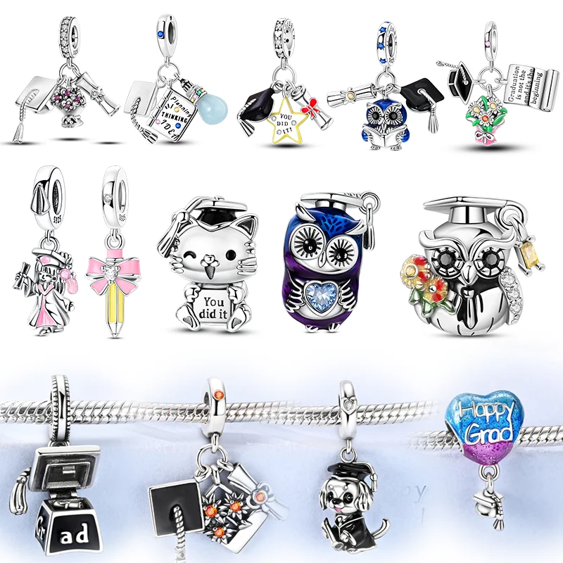 New In Owl Pencil Bear Silver Charms Beads Fit Original Bracelet Bag Keychain Earring Charm Bead Pendant Diy Women Jewelry Gift