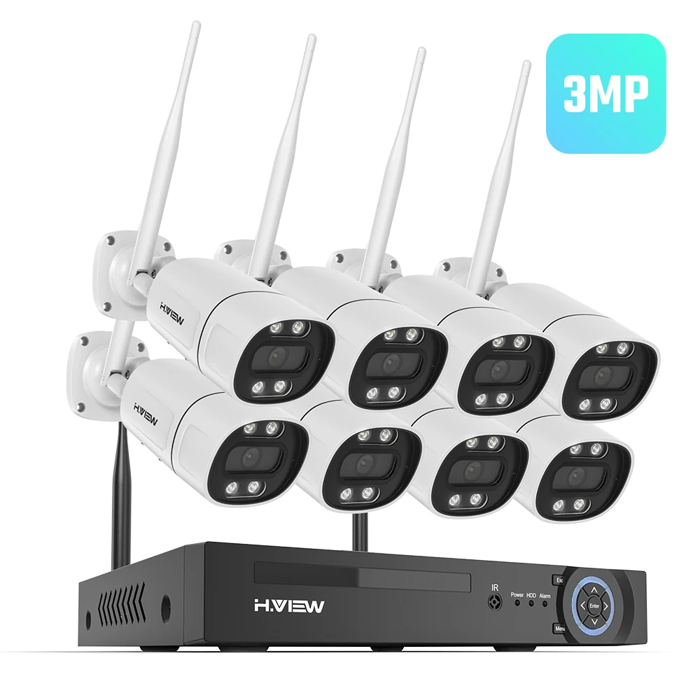 H.view 8CH 3MP 5MP Draadloze 2.4GHz Wifi Camera Beveiligingssysteem CCTV Camera Videobewakingskit NVR Buiten Tweeweg Audio - afbeelding 1