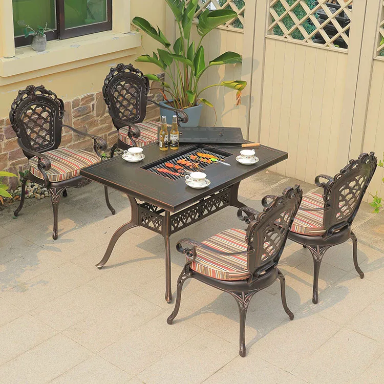 

Barbecue Table Midcentury Durable Cast Aluminum Outdoor Rectangular BBQ Grill Dining Table For Restaurant Courtyard Hotel & Scho