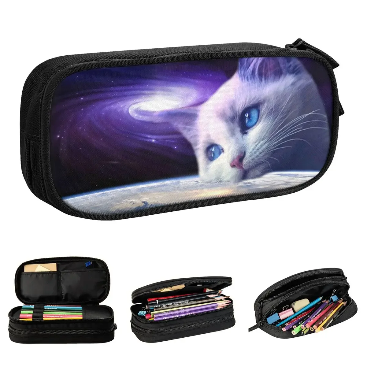 

Cosmic Cat Pencil Case Galaxy Space Funny Pencilcases Pen Kids Large Storage Bag School Supplies Zipper Stationery