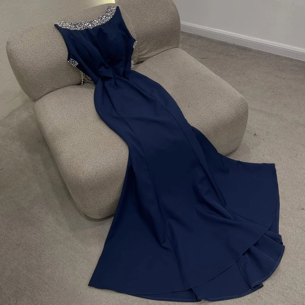 فستان سهرة رسمي مخصص برقبة دائرية فساتين طويلة بدون ظهر مناسبة مخصصة ومزاج أنيق لحفلات الزفاف اللامعة