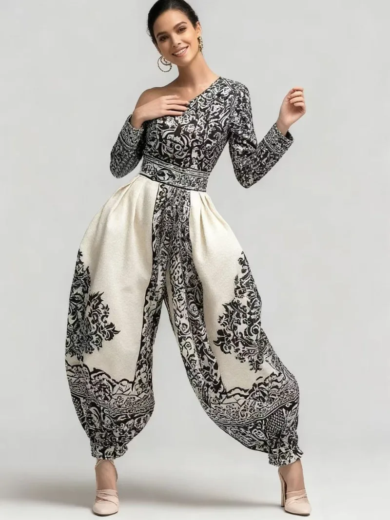 KEXU Fashion Cargo Gedruckt Asymmetrische Off Schulter Overall Hohe Taille Slim Fit Frauen Casual Straße Overall