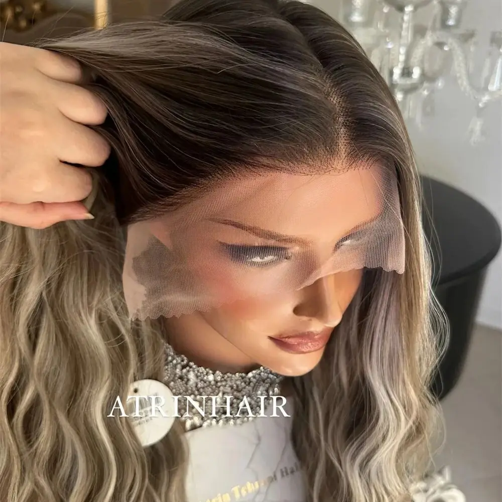 long-loose-wave-ash-brown-ombre-wig-blonde-highlight-lace-front-wig-for-women-heat-resistant-fiber-glueless-wig-easy-to-wear