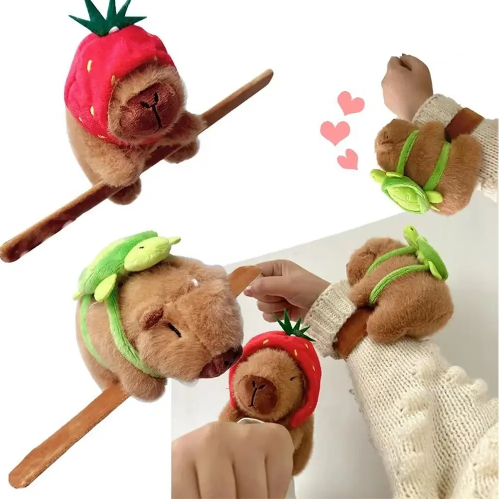 Funny Plush Capybara Slap Bracelets Cartoon Stuffed Dolls Capybara Slap Wristband Interactive Toy for Kids Gift