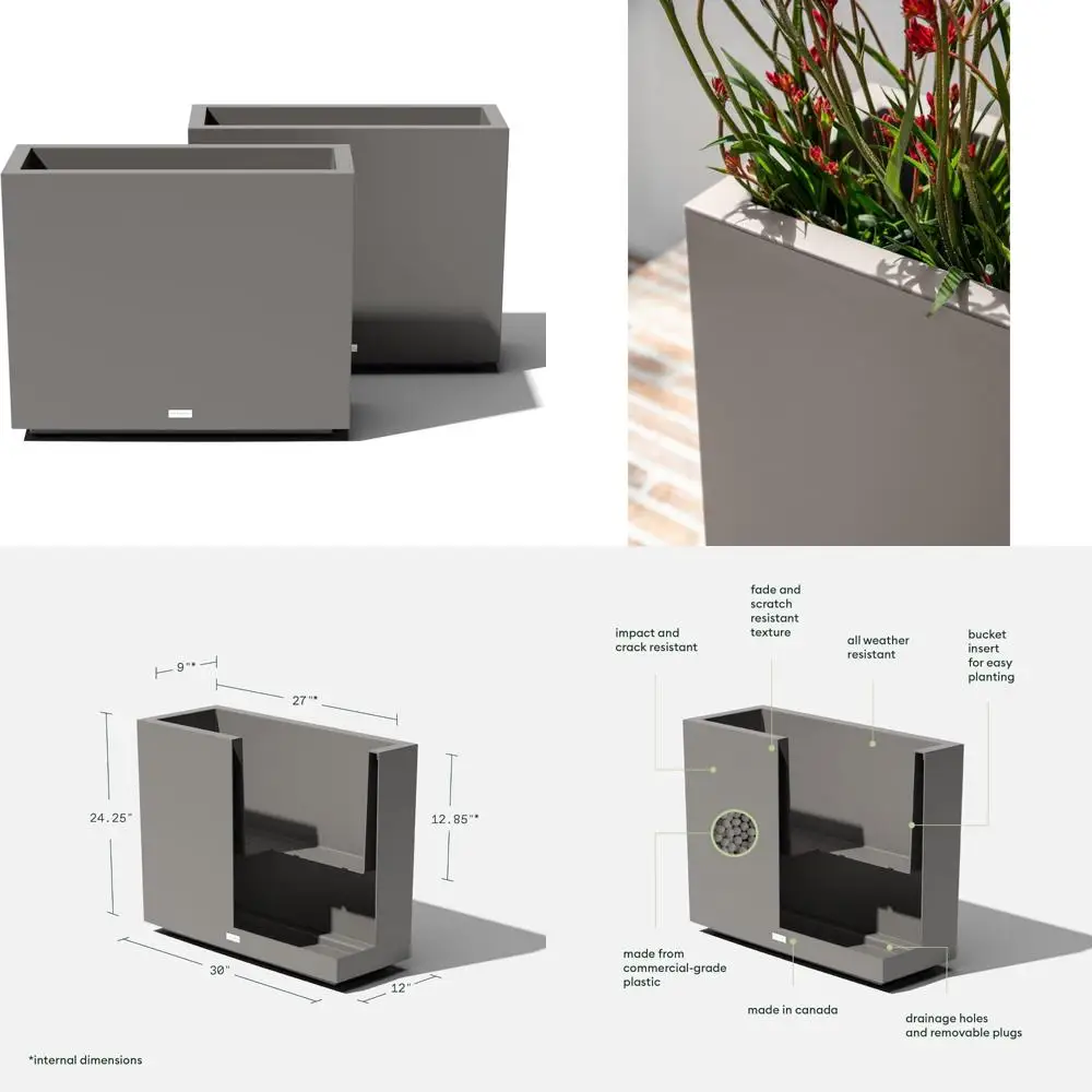 

Высокий прямоугольный открытый комнатный горшок - прочный устойчивый к атмосферным воздействиям пластик для патио, крыльца, сада, декора