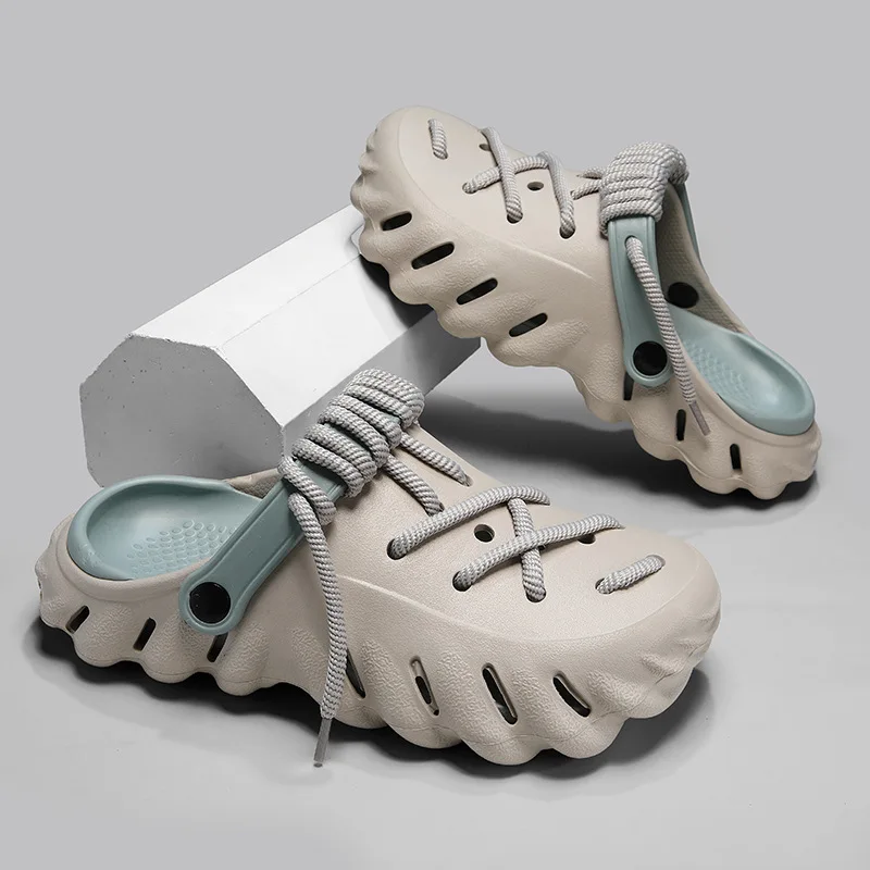 New 2025 Fashion Men's Outdoor Sandals Summer Beach Shoes Thick Bottom Hollow-Out EVA Breathable Slip-On Water Slippers Couples