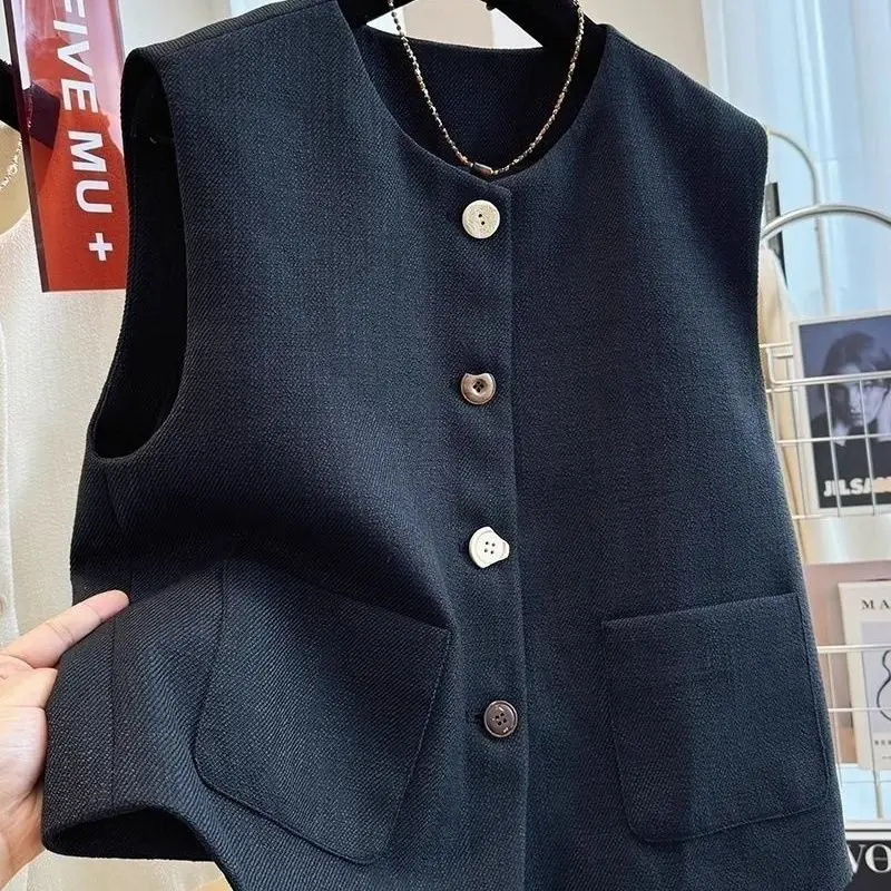 

Spring Autumn O-neck Women's Blazer Vest Jacket French Perfect for Layering Sleeveless Tops Sleeveless Cardigan Women Vestes