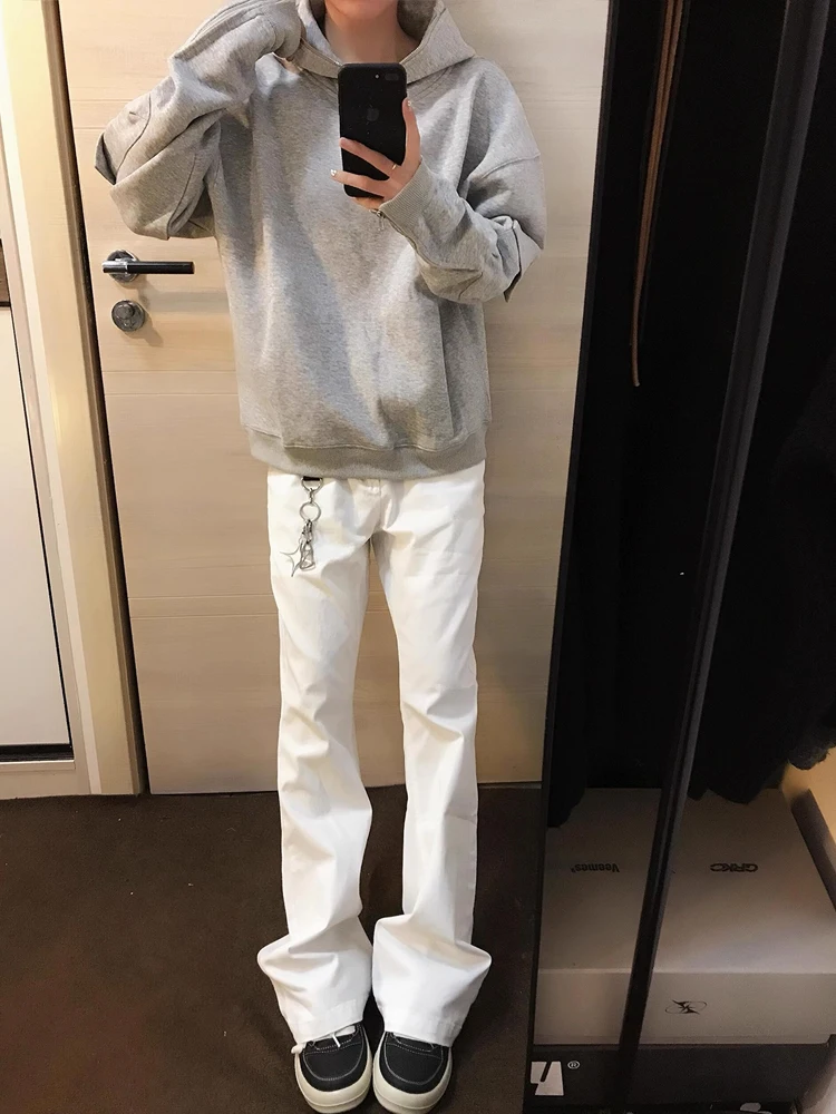 

White High Waist Slimming Jeans Men's Sle Cleanfit American High Street Narrow Version Bootcut Pants Autumn Casual Jeans