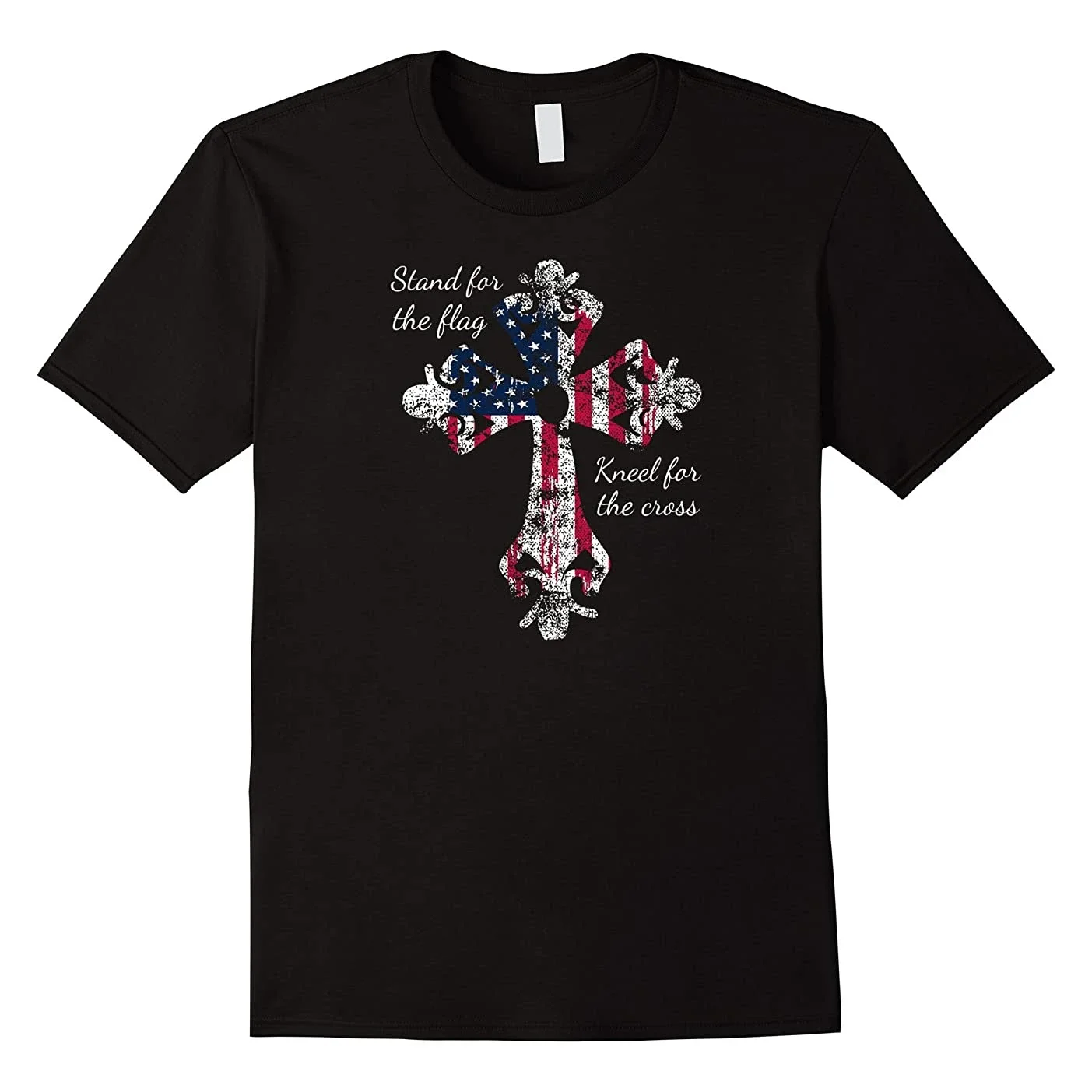 Stand for The Flag, Kneel for The Cross. USA Patriotic Christians T-Shirt 100% Cotton O-Neck Short Sleeve Casual Mens T-shirt