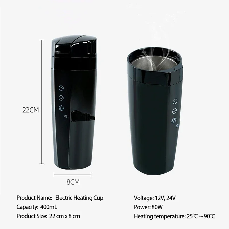 400ml 12V 24V Portable Car Heating Cup Electric Heat Water Cup LCD Display Kettle Coffee Tea Milk 304 Stainless Steel