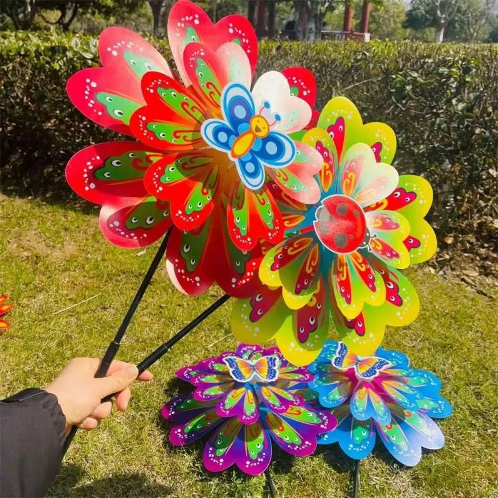 Multiestilos dos desenhos animados colorido tradicional moinho de vento colorido borboleta abelhas libélula girando girador de vento dupla camada pvc