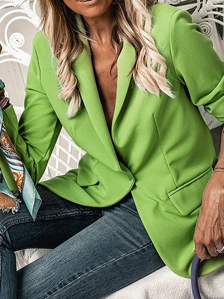 Elegante Büro Dame Schlanke Business-Blazer Jacke Frauen Drehen Unten Kragen Einzigen Taste Outwear Herbst Langarm Solide Lose Mantel