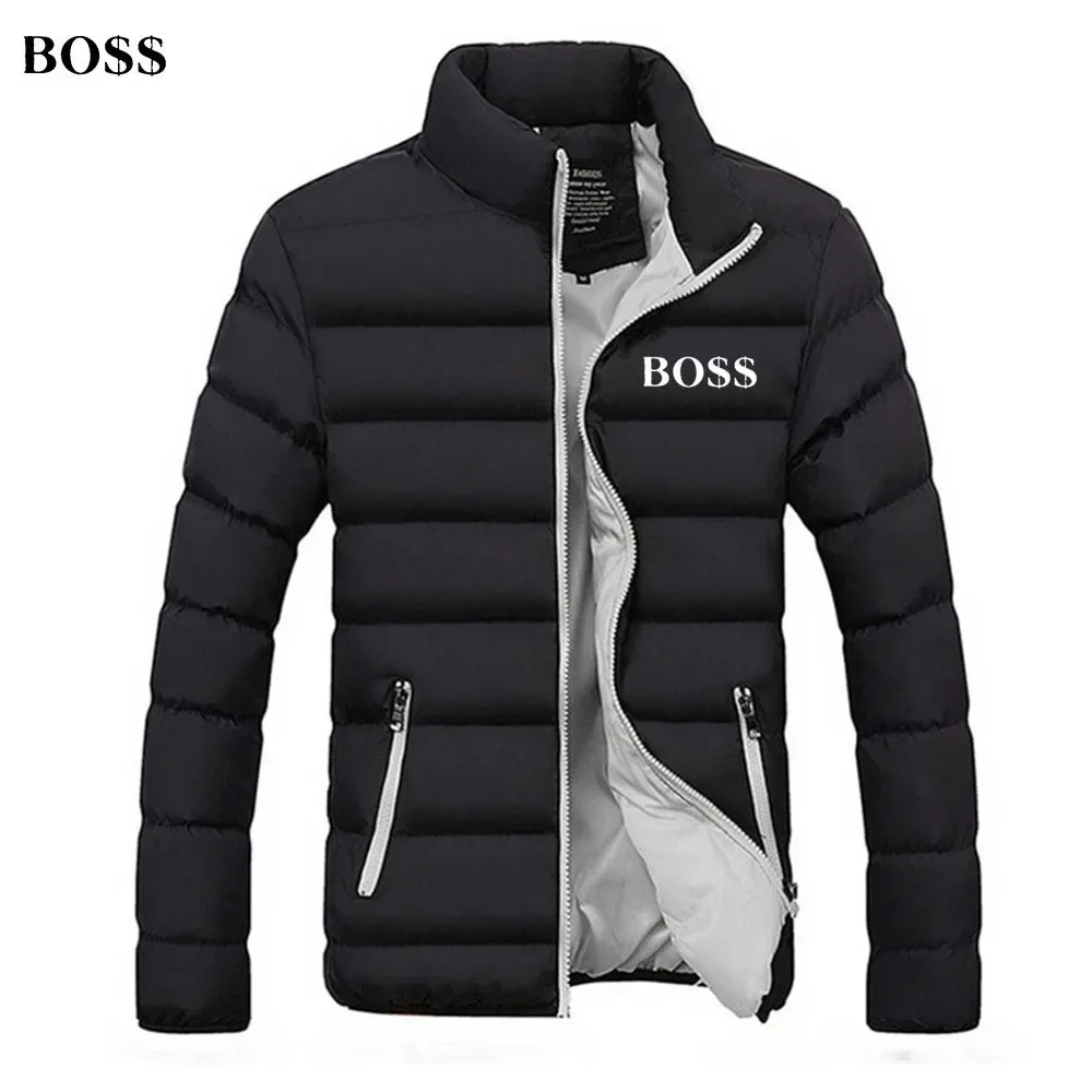 

Winter Casual Sports Men's Collar Zipper Cotton mens down parka leather coat