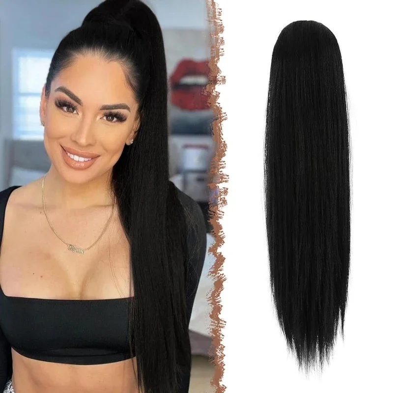 Long Straight Wrap Around Clip in Ponytail Hair Extensions Synthetic Fluffy Pony Tails Hairpieces for Women Daily Party Use