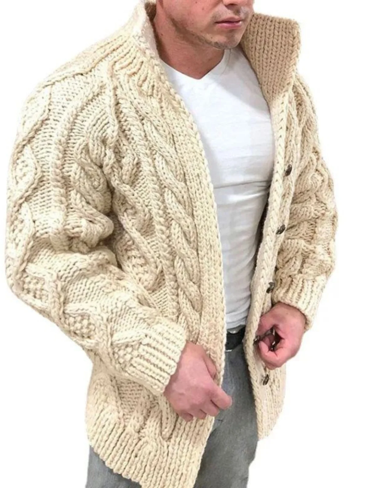 

Мужская повседневная вязаная куртка с воротником-стойкой, длинная свековая облегающая обычная тонкая весенне-осенне-зимняя молодежная верхняя одежда Faion