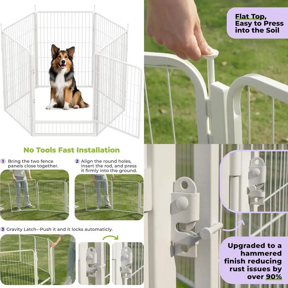

Крытый манеж для собак, 40 дюймов, 6 панелей, широкая дверь, средние и большие собаки, простая установка, антикоррозийный забор для домашних животных, белый цвет