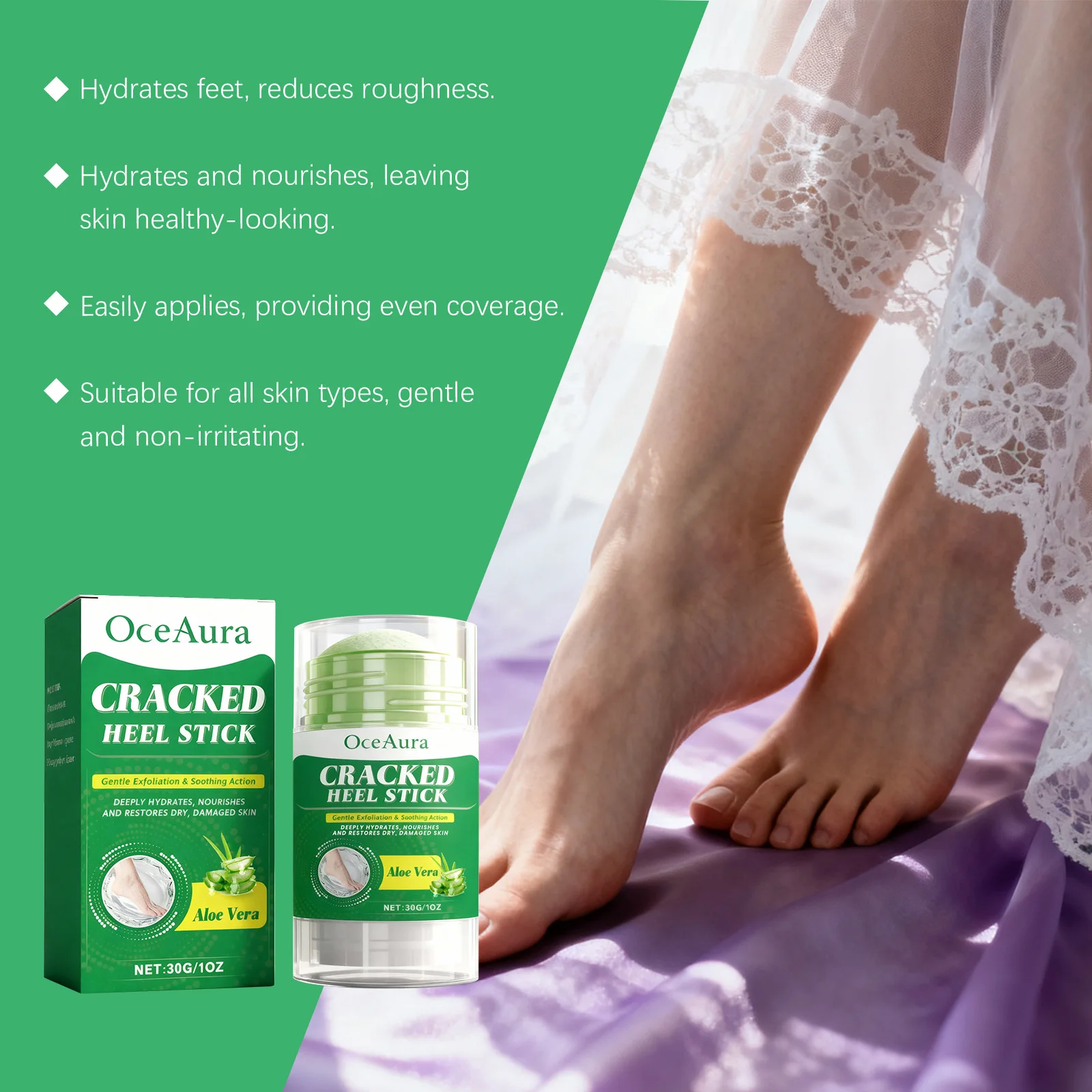 عصا بلسم إصلاح القدم مع زيت معدني للكعوب الجافة والمتشققة، مرطب صلب سريع الامتصاص، حجم السفر، العناية بالقدم، عطلة Gif #6