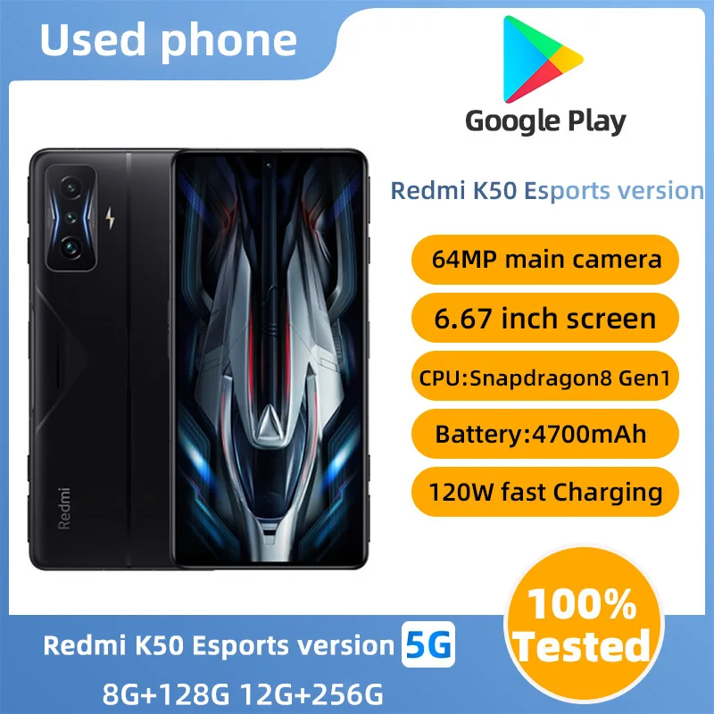 xiaomi redmi k50 Киберспортивная версия Android 5G Разблокированный 6,67 дюйма 256 ГБ ПЗУ Все цвета Оригинальный использованный телефон в хорошем состоянии