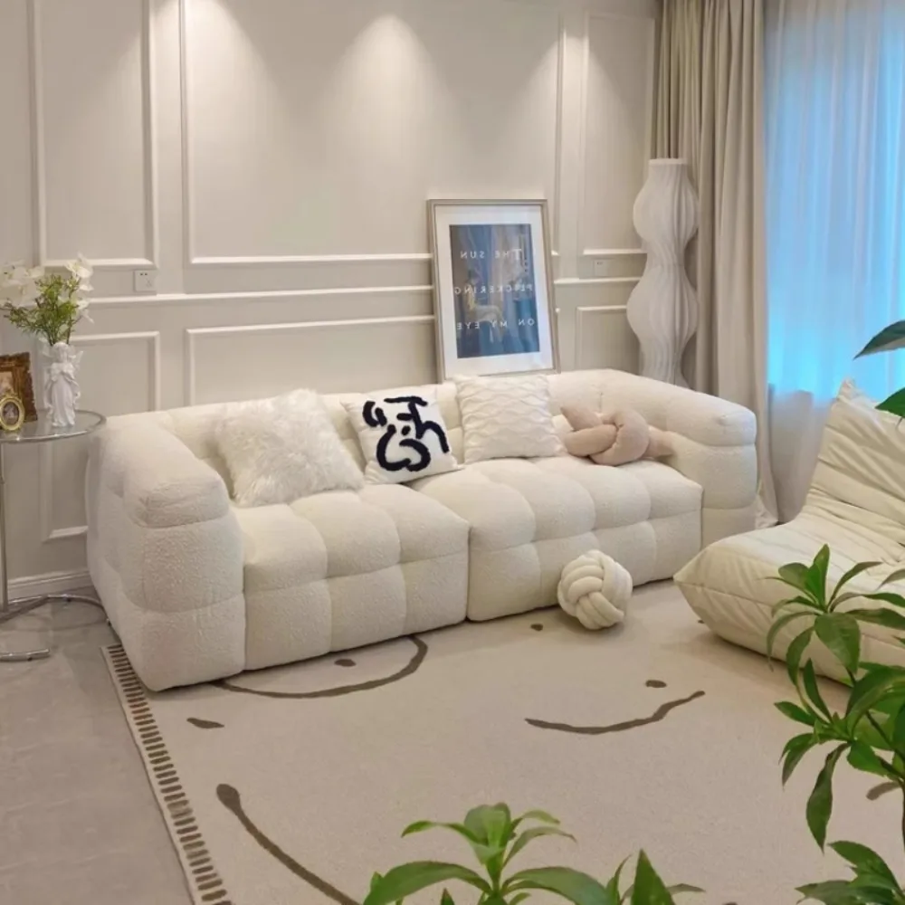 Split Design Soft Straight Row Sofa Berber Fleece Bread Module Living Room Sofa Apartment Home Furniture Accessories