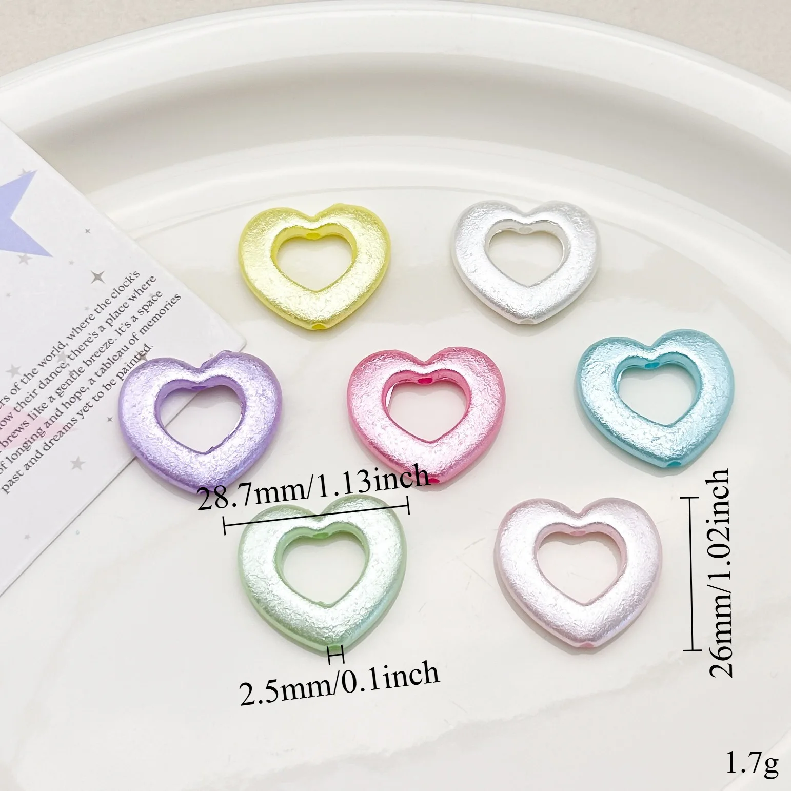20PCS Acrylic Pearlescent Wrinkled Macaron Hollow Love Heart Beads For DIY Bracelets Necklaces Jewelry Making Accessories