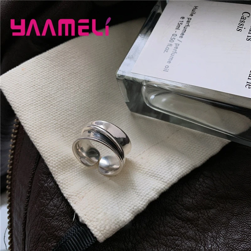 Bague large punk pour homme et femme, argent regardé 925, ouverture simple, bague rebrodée, bijoux épais, luxe