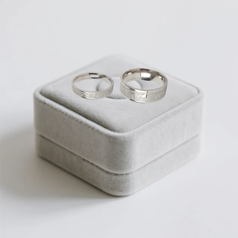 

Hot Selling Silver Color Stainless Steel Heartbeat Pattern Couple Rings For Women Men Jewelry Accessories Wholesale Size 7-11