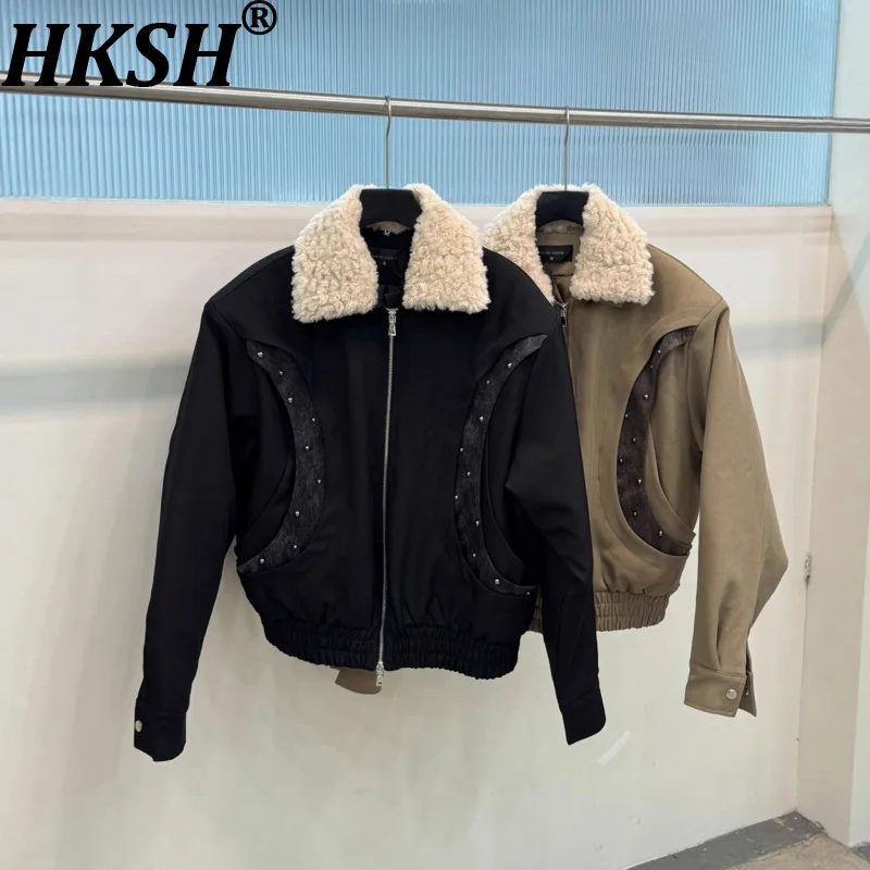 HKSH Spring Autumn Men Plaid Patchwork Long Sleeve Stand Collar Safari Style Jacket Pants Set Punk Korean Chic Ins Niche HK15277