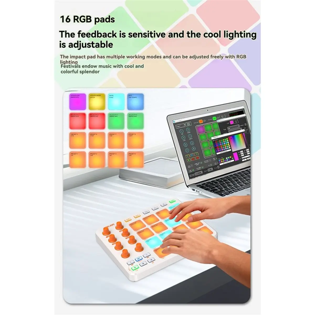 T653C Tools- Electronic Music MIDI Pad Encoders Portable Controller Supports Wireless Connection Built-in Battery Black