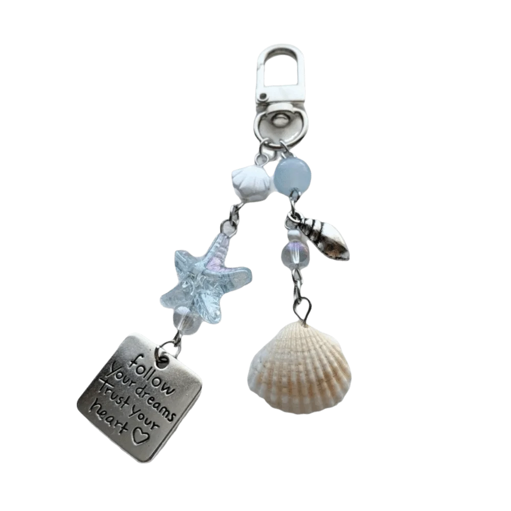 Dream Ocean Acrylic Bead Charm Keychain Starfish Pearl Phone Lanyard Colourful Conch Inspirational Quote Backpack Pendant Daily