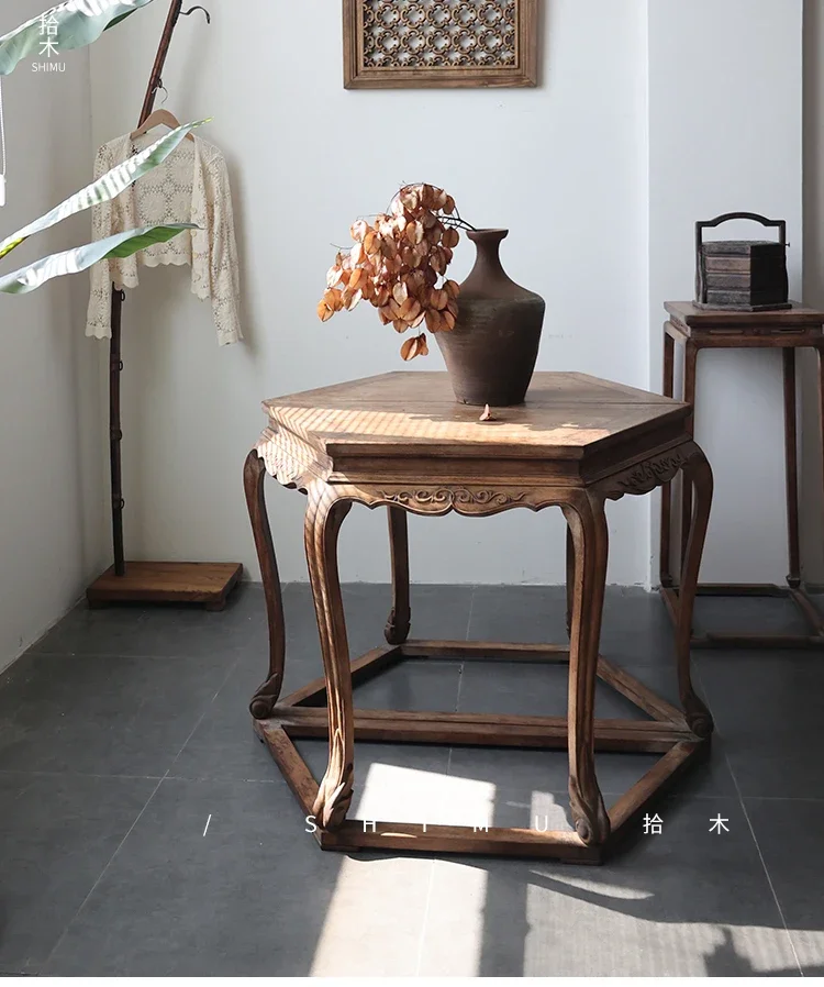 Hexagonal table Xuanguantai solid wood Chinese antique and old storage flowers
