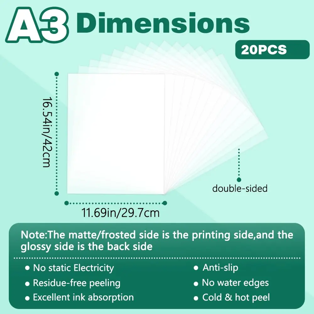 20 Sheets A3 DTF Transfer Film (11.7
