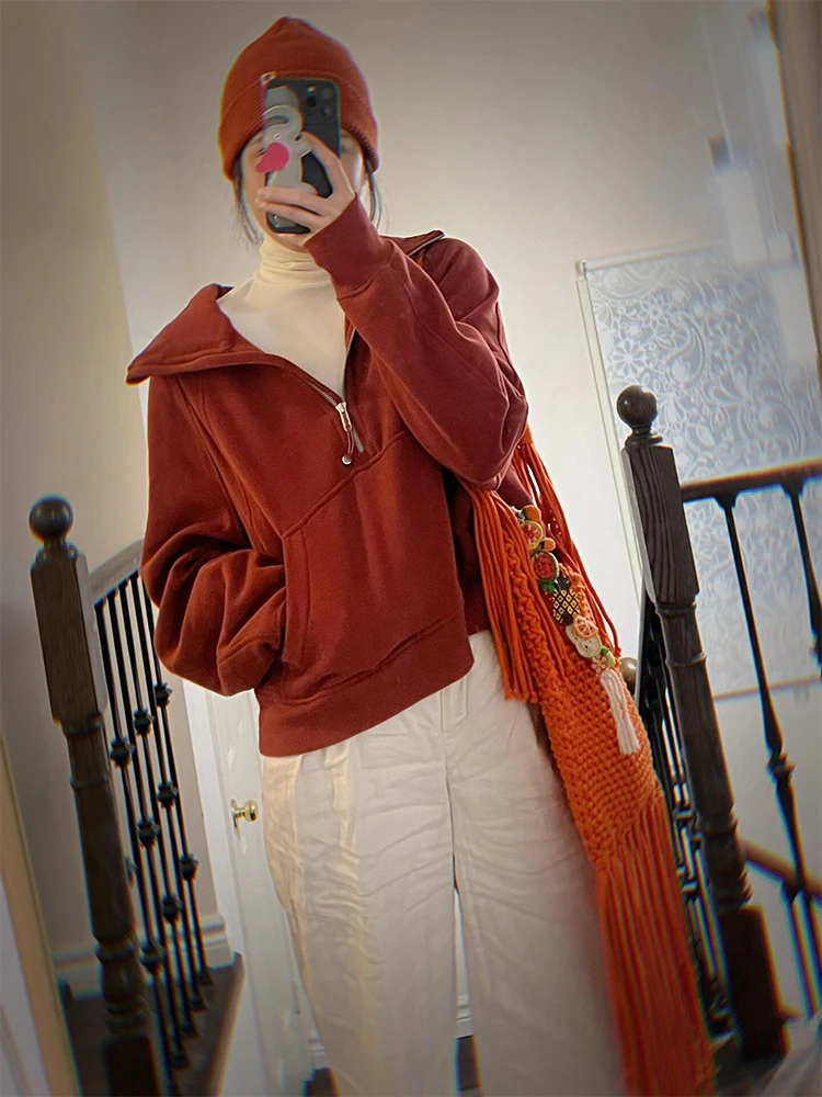 

Повседневная женская толстовка свободного кроя на молнии, модный утягивающий топ для осени и зимы, уличный стиль, длинный рукав