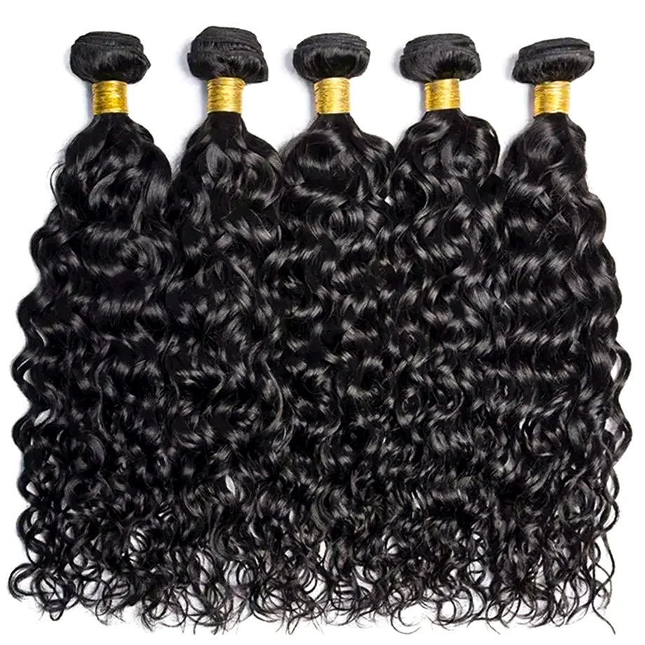 Human Hair Bundles Kinky Wave Natural Black Water Wave Brazilian Human Hair Weave Bundles Virgin Hair 10-30 inches with Closure