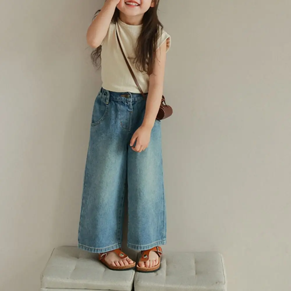 Dżinsy Harajuku proste, luźne, z szerokimi nogawkami, dżinsy dziecięce Y2K, dżinsy z wysokim stanem, spodnie kowbojskie, dżinsowe spodnie dla dziewczynek, odzież uliczna