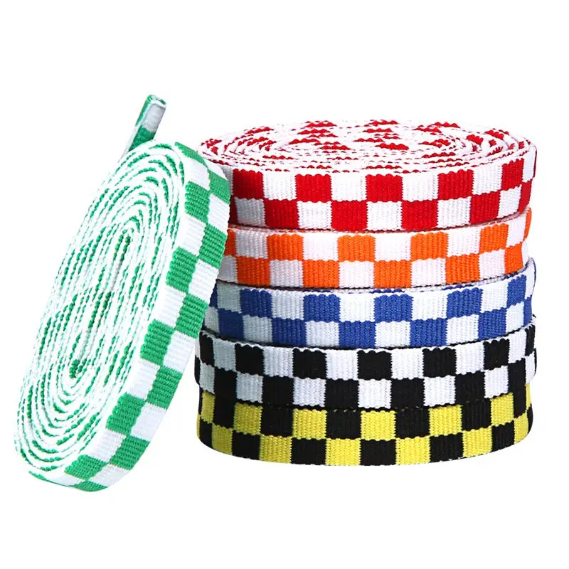 Checkerboard Shoelaces Flat Two-color Printing Shoe Laces for Sneakers Casual Canvas Shoe Accessories White Shoelace 1 Pair