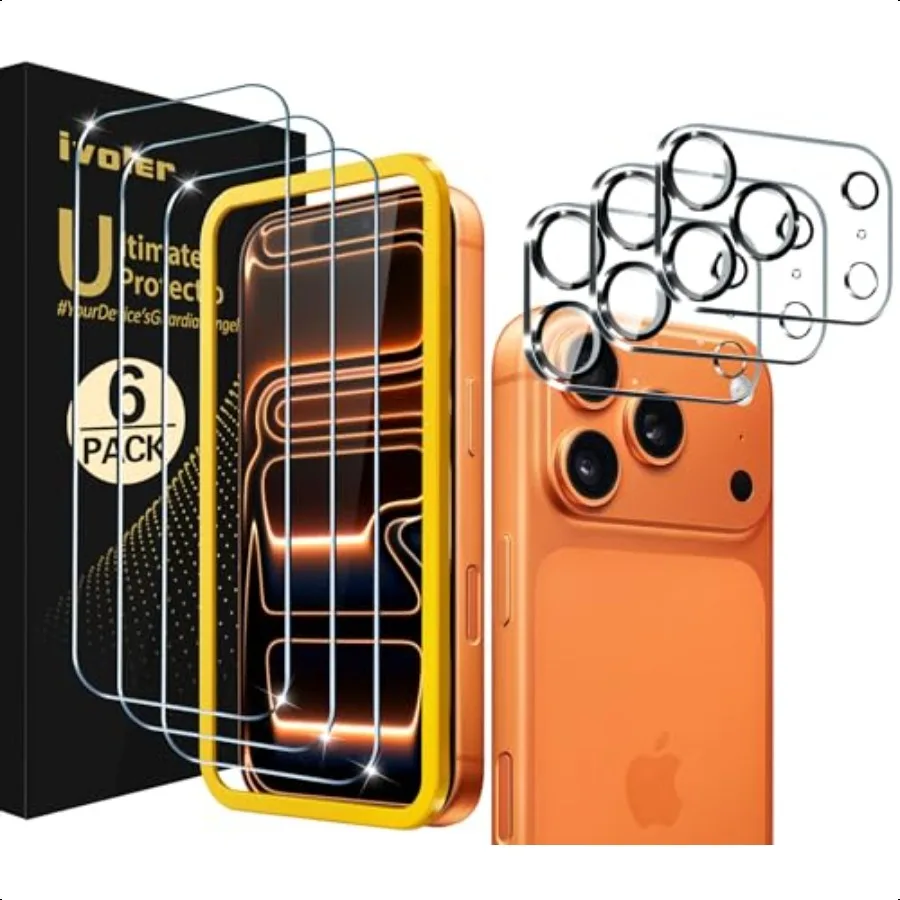 

3+3 Pack Tempered Glass for iPhone 17 Pro Max Screen Protector 6.9 with Camera Lens Protector with [ Alignment Frame] AntiScrat