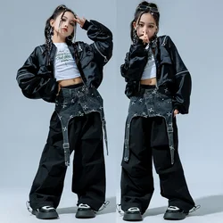 Street Dance Wear Ballroom Hip Hop Stage Costumes Children'S Jazz Dance Performance Clothing Girls Denim Waistband Suit