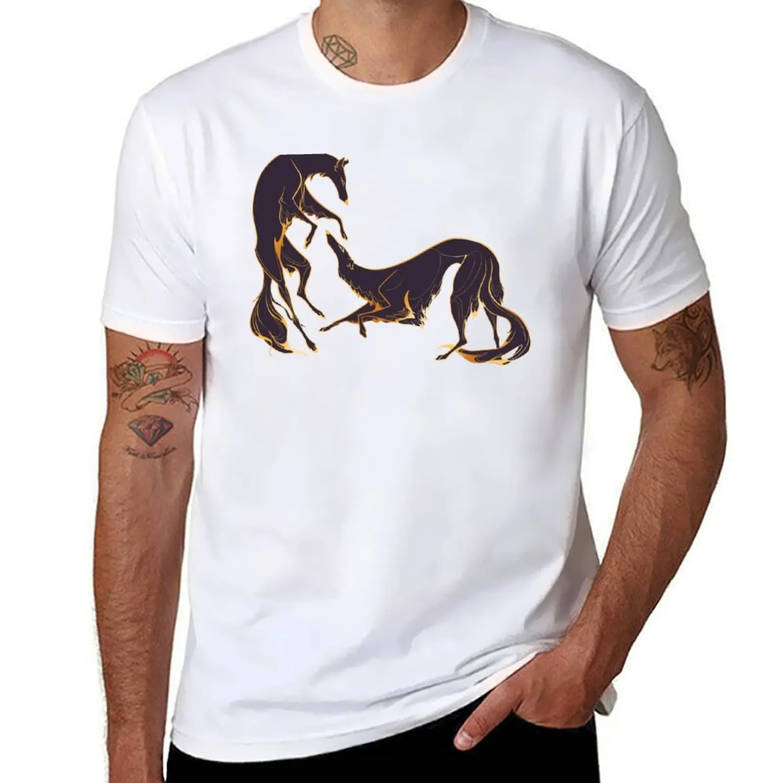 

Dancing gold and purple borzoi T-Shirt man t shirt cotton high quality man t shirt summer T-Shirt