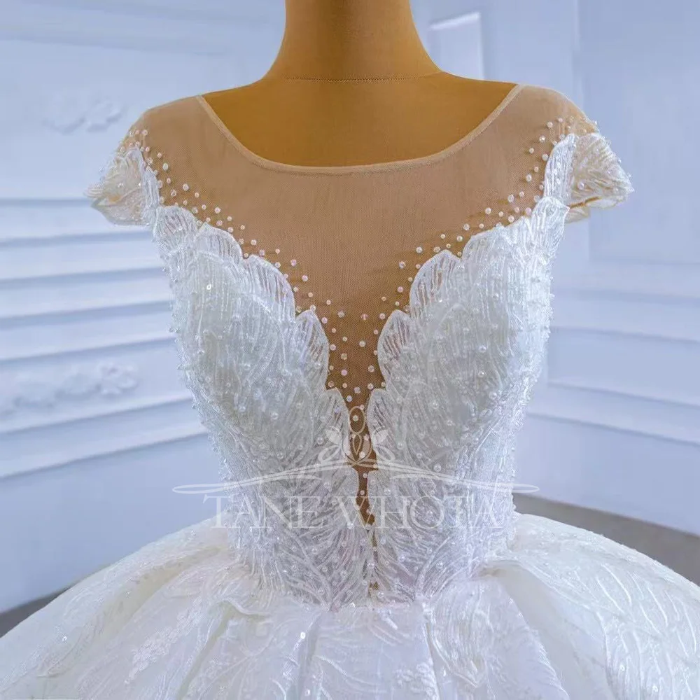 

Luxury Ball Gown Wedding Dress 2025 O-Neck Cap Sleeve Lace up Back Beaded Embroidery Customizable Noiva Vestido De Casamento