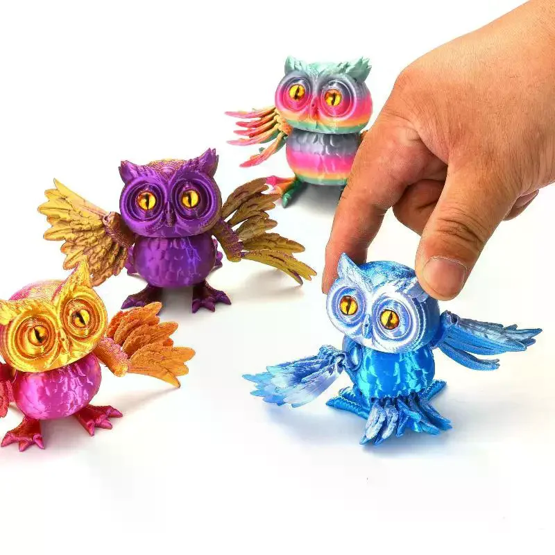 Cute 3D Printed Owl Realistic Multi-joint Movable Owl Figures Home Office Desk Decoration Gifts Toy For Children Boys Girls