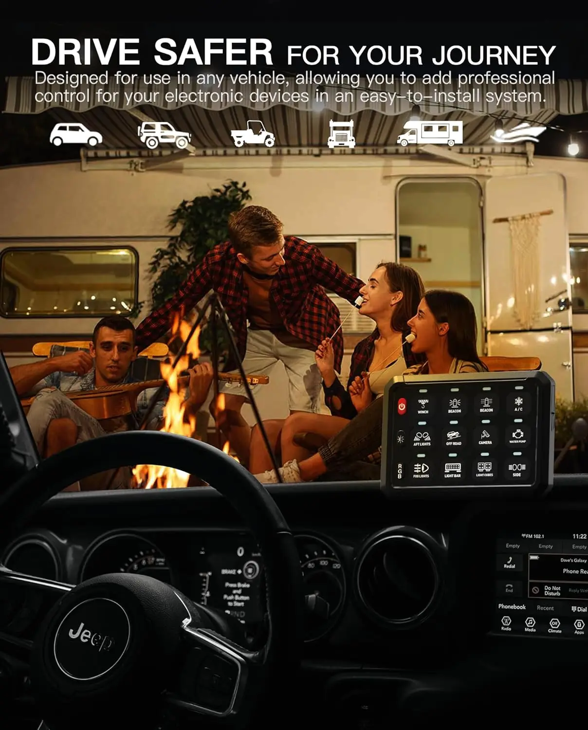 RGB 12 Gang Switch Panel Marine Waterproof Acc Wired Auxiliary LED Switch Pod For 12V/24V Car Boat Light Car Light Accessories