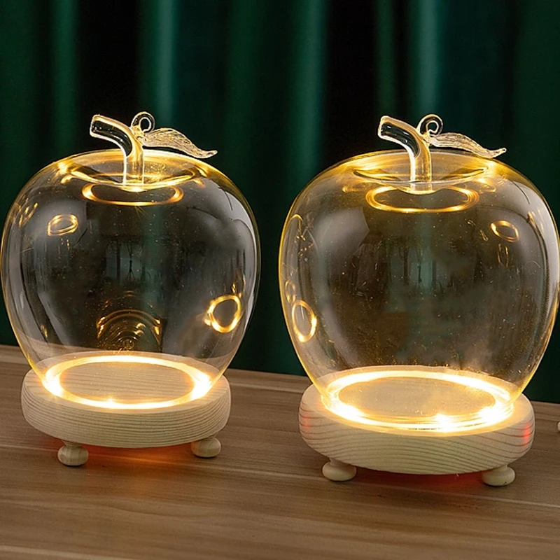 Glass Dust Cover Hand Ornaments Christmas Flowers Glass Cover Creative Christmas Eve Apple-shaped Glass Cover Wooden Base