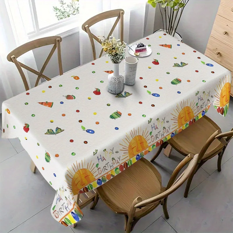 A cartoon caterpillar tablecloth - butterfly insect, sunlight watercolor, white rectangular tablecloth decoration