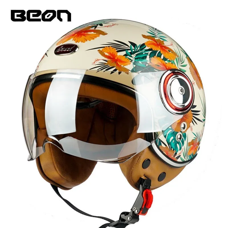 Beon-Casque de moto rétro avec certification ECE, demi-casquette chaude, casque de sécurité pour véhicule électrique, toutes saisons, hiver