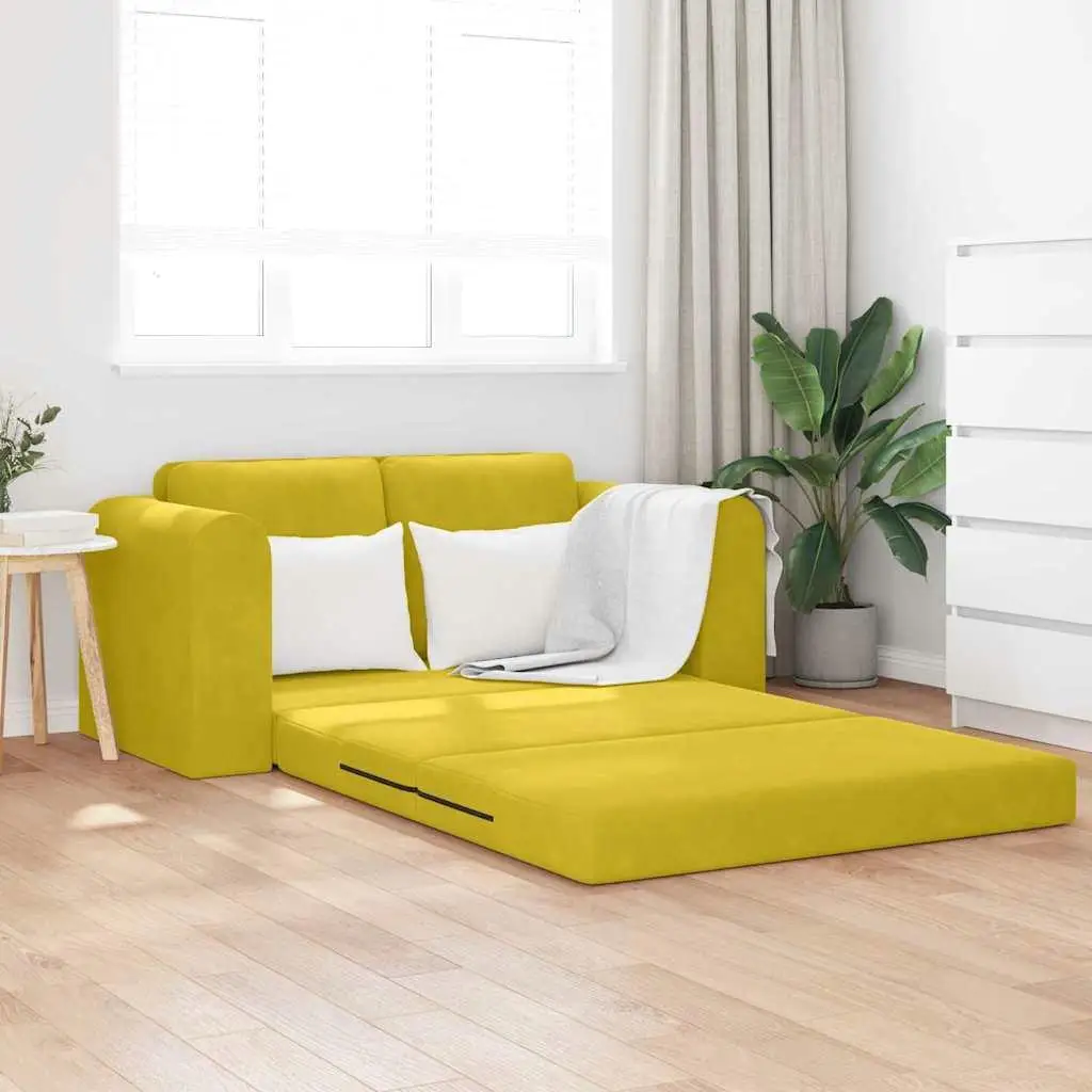 Aquí es un título optimizado para el producto: Acogedor sofá cama 2 en 1 Terciopelo amarillo Diseño moderno 148x71x83 cm Muebles compactos