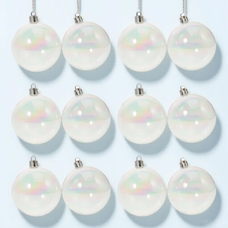 

12Pcs Pearly Bubble Transparent Christmas Ball Colorful Xmas Tree Pendant Decoration Party Ornament Festival Supply